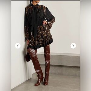 NWT FARM RIO Tie-neck floral-print georgette mini dress Size Large